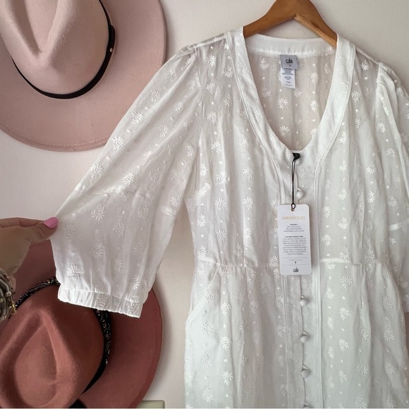 CAbi 5943 Midsummer White Floral Eyelet Embroidered Dress‎ Topper Coverup SIZE 8 - Picture 6 of 13